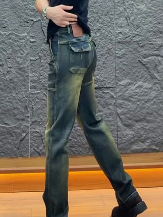 欧货男士牛仔裤2025新款轻奢休闲裤男复古蓝宽松百搭痞帅潮男裤子