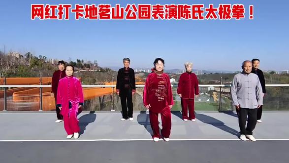 拳友们在网红打卡地-茗山公园宏伟漂亮的游步廊桥上表演陈氏太极拳!祝福大家马年开心快乐!👍👍👍🌹🌹🌹
