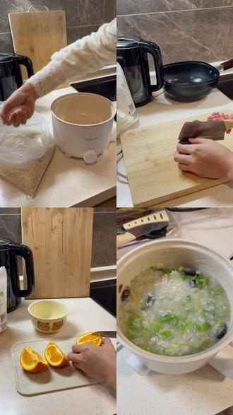 #大学生做饭日常 #皮蛋瘦肉粥 十几分钟搞定一顿饭之皮蛋瘦肉粥~