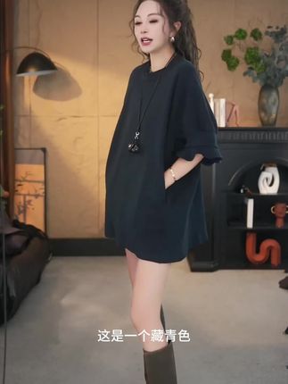 早秋款欧版流光风时尚潮流百搭落肩袖圆领短袖T恤#时尚短袖#洋气t恤 #气质短袖#显瘦t恤 #百搭t恤