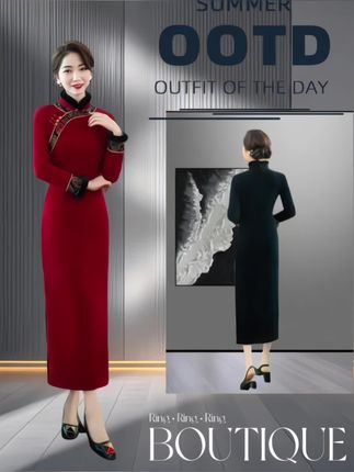 旗袍高档中式婆婆婚宴2023新年高贵复古加厚连衣裙妈妈礼服中长款#婚庆礼服 #婚礼妈妈礼服 #喜婆婆喜妈妈 #旗袍 #加厚旗袍