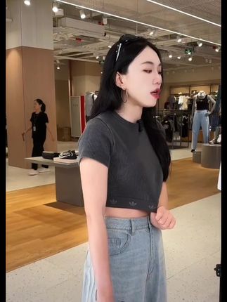 adidas阿迪达斯女子RIB SS TOP针织无领运动短T恤JD0041#阿迪达斯短袖 #短T恤