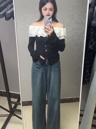 就是这一条!!!显瘦又百搭#显瘦穿搭 #阔腿牛仔裤