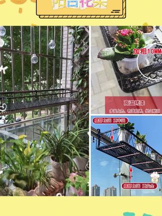 今天带花友们来看看我阳台上的栏杆悬挂花架,挂钩大小尺寸都有得选,还配有螺丝固定,我阳台总共用了四个,尺寸是1米长×25宽的,这款花架我用了两年多,质量杠杠的,我们来看 一下摆满花花后效果吧!#阳台花架 #好物推荐🔥