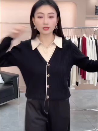 现货【90-160斤】高品质秋冬保暖毛衣女新款时尚衬衫领假两件1105#韩版穿搭 #假两件#时尚潮流#假两件衬衫#秋冬新款