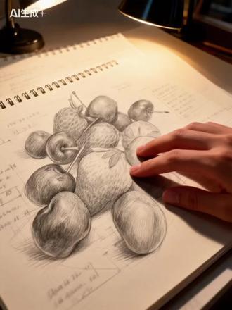 来一份草莓车厘子🍓#AI画画 #素描静物 #仅分享给有艺术细胞的人
