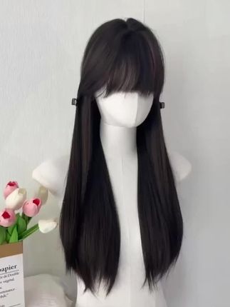 【川上富江】假发女日常自然齐刘海长直发女甜美可爱减龄假发全头套#假发补发 #黑直长假发 #时尚假发轻薄透气
