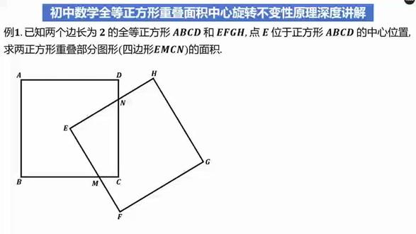 初中数学全等正方形重叠面积中心旋转不变性原理深度讲解#初中数学几何模型 #中考数学几何模型 #正方形的性质 #阴影面积解题技巧 #数学老师