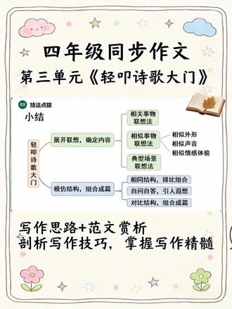 四年级第三单元同步作文《轻叩诗歌大门》写作思路+范文赏析。#栖阅拾墨#写作技巧#同步作文#轻叩诗歌大门#四年级语文