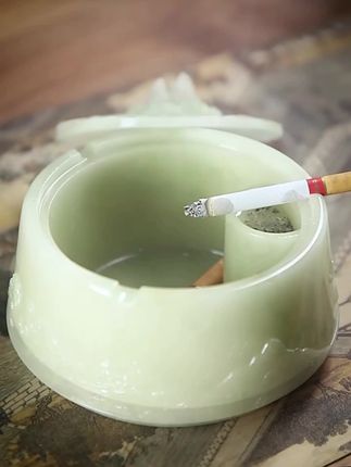 创意个性高档浮雕山峦烟灰缸大号带盖防飞灰烟缸茶几摆件茶具配件#烟灰缸