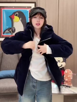 BETTER JOELAY-【藏蓝丝绒】时尚棉服保暖百搭休闲通勤风Z5304 #秋冬穿搭 #外套穿搭 #今天穿什么