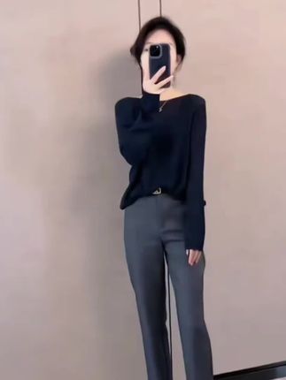 #西装裤 小个子九分西装裤女微胖大码早秋新款高腰垂感显高休闲外穿直筒裤#百搭裤子 #时尚裤子 #西装裤搭配 #直筒裤