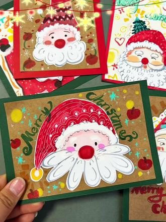 一起做贺卡吧超简单#画画 #跟着抖音学画画 #少儿美术 #画画其实很简单 #圣诞贺卡