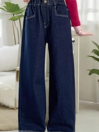女童秋季牛仔裤2025新款女大童春秋装韩系阔腿裤儿童直筒裤 #高品质童装 #面料柔软舒适 #每日童装穿搭分享