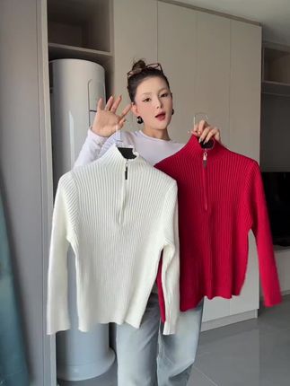 #国际品牌背书 安可拉红半拉链高领软糯毛衣女针织打底衫秋季冬气质百搭休闲洋气