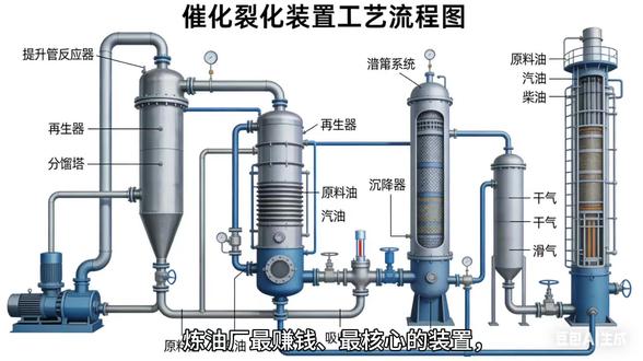 炼油厂核心装置——催化裂化,从重蜡油到汽油柴油,5步讲清全流程!#催化裂化装置 #石油化工 #炼油厂 #化工