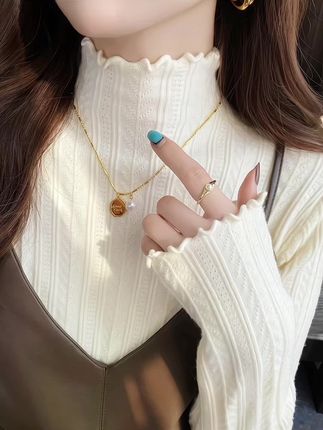 女士秋冬新款半高领木耳边针织打底衫 #秋季新款#女士针织衫#半高领#打底衫#爆款热卖中