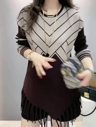 秋季网红新款舒适贴肤中长款打底衫,高档洋气流苏设计遮肉妈妈装 #时尚女装 #秋季新款 #打底衫 #时尚洋气百搭 #谁穿谁好看