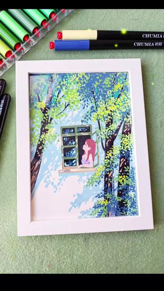 窗外
临摹自~多多的多彩世界
#治愈系#丙烯马克笔#大树#一起来画画#绘画教程 #初描丙烯马克笔