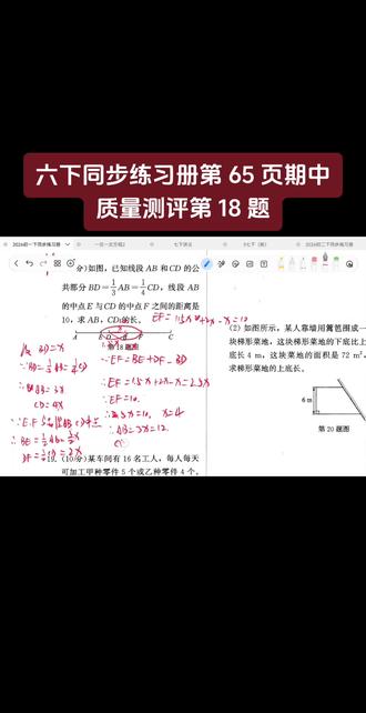六下同步练习册第 65 页期中质量测评第 18 题