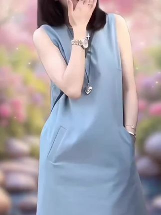 法式高级感无袖背心连衣裙2025新款女夏季宽松小个子休闲气质短裙#新款背心连衣裙
