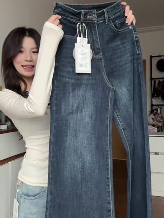 不贴腿微喇牛仔裤女款爆款2025新款高腰宽松秋季弹力显瘦喇叭裤子#视频#夏季#气质#显瘦#修身