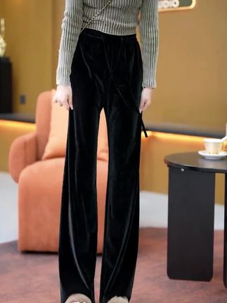 孕妇裤金丝绒阔腿裤女新款2025年春秋高腰百搭显瘦小个子孕妇裤子#孕期穿搭#时尚穿搭