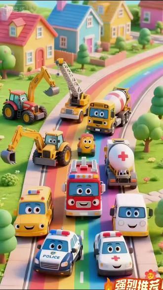 儿童工程车系列,工程车聚会啦 水泥搅拌车,吊车,挖掘机消防车,#儿童动画 #工程机械 #挖掘机 #3到6岁儿童益智早教动画 #0到3岁早教儿歌