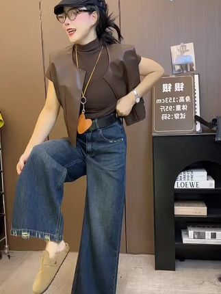 #牛仔阔腿裤 #秋季穿搭