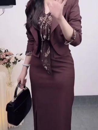 西装连身连衣裙女收腰春秋气质名媛裙子QJ0071