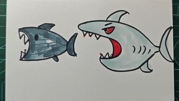 和爸爸比赛画鲨鱼 #简笔画 #人鱼公主 #儿童画
