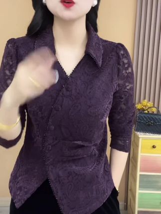 京亲2025秋季长袖植绒蕾丝衬衫领开衫气质百搭显瘦女人味上衣#女装 #高级感穿搭 #面料舒适透气 #女装穿搭 #春秋新款