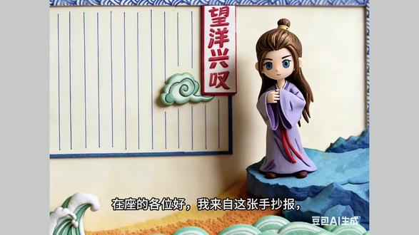 AI➕手绘📌动态手抄报~古代寓言故事《望洋兴叹》#自学画画打卡 #画渣日常 #画渣进步史