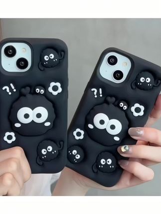 #苹果手机壳 (适用苹果oppo华为vivo)黑煤球支架可爱iPhone16全包软硅胶手机壳,#苹果16 #苹果16pro #苹果16手机壳新款 #苹果16手机壳