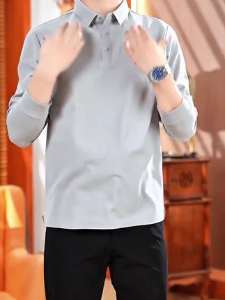 Dai Shu/袋鼠秋季【锦氨无痕】高档刺绣长袖POLO衫男士休闲商务T恤#POLO衫 #长袖POLO衫 #男士休闲POLO衫
