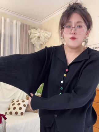 9219# 韩系半开领彩虹扣长袖针织衫新款修身显瘦设计感内搭上衣