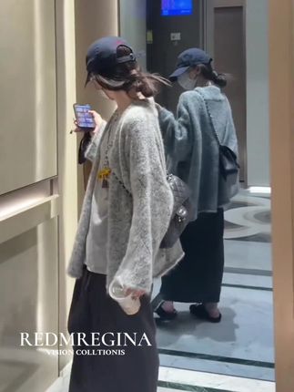 2025早秋新款女韩系穿搭宽松卷边长袖毛衣开衫气质高腰显瘦半身裙