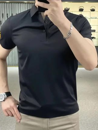 男士四面弹无痕冰丝polo衫夏季潮款 修身商务短袖纯色翻领T恤免烫#高级感穿搭 #品质男装 #短袖t恤 #夏季穿搭