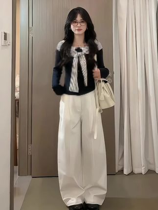 2025秋季新款女韩系穿搭假两件条纹长袖上衣百搭高腰显瘦阔腿长裤 #秋冬女装假两件条纹长袖上衣阔腿长裤 #秋冬穿搭新鲜感在线 #小个子秋冬穿搭 #时尚穿搭 #洋气上档次