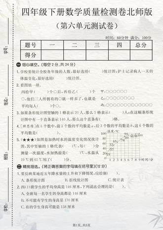 北师大版四年级下册数学第六单元测试卷来了,有电子版附带答案,这套试卷题型全面,难度适中,涵盖了第六单元常考必考内容,需要的家长打印出来给孩子检测一下,及时查漏补缺吧。#四年级下册数学 #第六单元测试卷 #单元测试卷 #单元检测试卷 #小学试卷分享