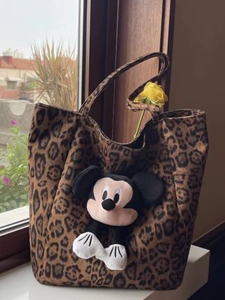 小众超火豹纹丝绒包包女2024新款米奇公仔托特包大容量轻便购物袋#超便宜超划算 #包包 #托特包 #购物袋 #大容量单肩包