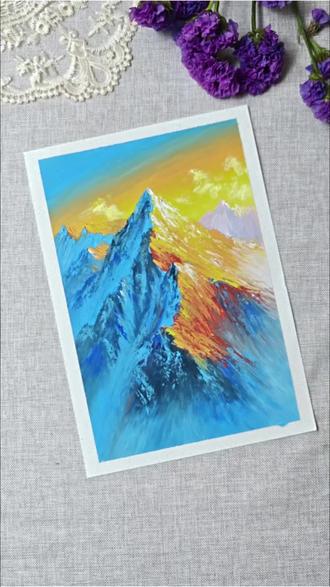 带你一步步画日照金山 #治愈系风景画 #油画棒风景画 #零基础学画画 #画画教程 #一起学画画