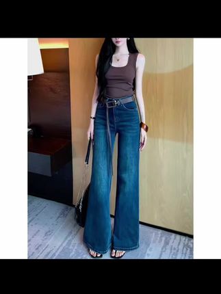 简约百搭不贴腿微喇牛仔裤女2025早秋新款高腰宽松弹力显瘦拖地裤#女装穿搭 #裤子推荐 #女神必备 #显瘦显高显腿长 #面料柔软舒适