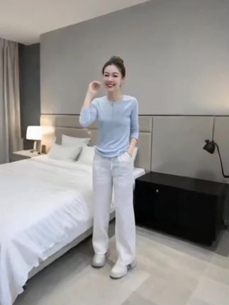 Aimeerosa/艾洛莎2025秋季薄款双扣亚麻休闲裤减龄显瘦阔腿裤长裤#阔腿裤 #休闲裤 #显瘦长裤