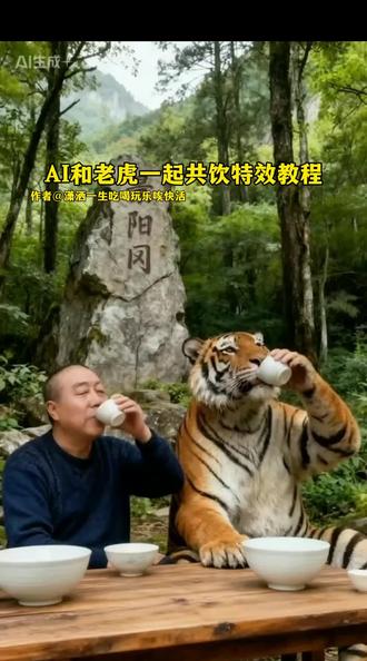 ai和老虎吃饭特效教程 #ai和老虎吃饭 #和老虎共饮 #ai和老虎共饮