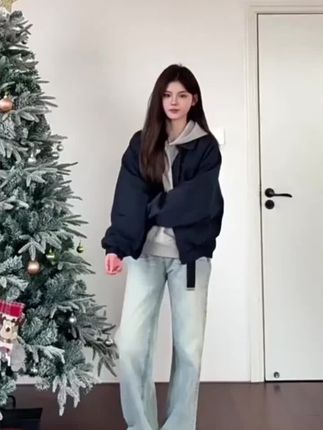 中秋抖音旗舰 Ichapter1藏青色短款外套男女秋季高级感美式高街飞行员夹克棒球服#棒球服 #高级感穿搭
