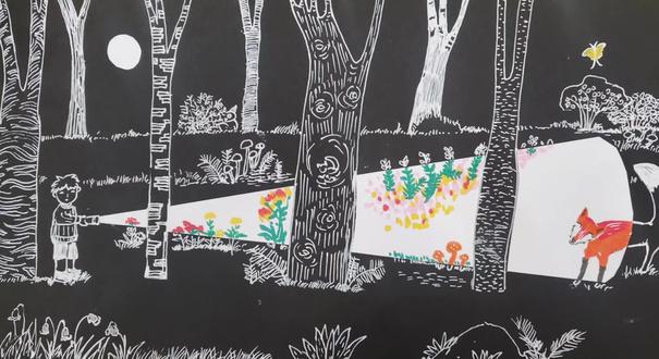 创意装饰画森林奇妙夜你学会了吗?#创意美术