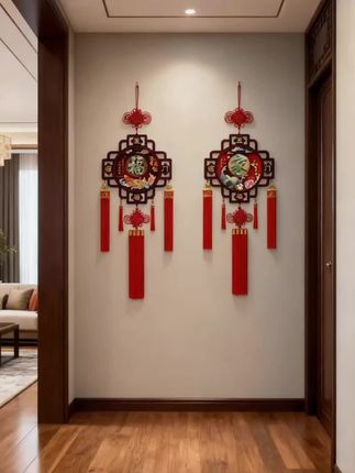 2025新款仿玉雕桃木中国结挂件大号客厅玄关乔迁背景墙春节装饰