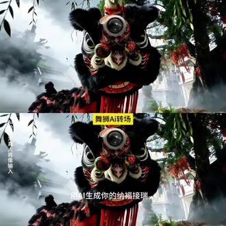 驱邪纳福,迎祥接瑞 #即梦ai #非遗 #醒狮 #舞狮#舞狮转场特效