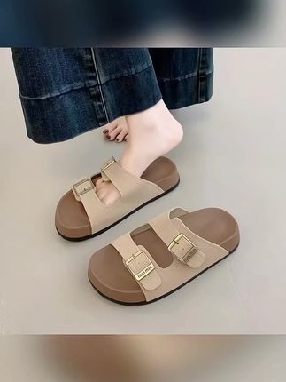 勃肯凉拖鞋女夏季外穿2025新款厚底一字拖女士高级感海边沙滩凉鞋#凉拖鞋女 #凉鞋推荐 #一字拖